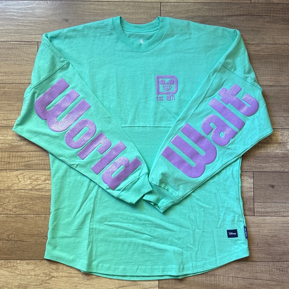 Disney Teal Green Shirt with Purple Sparkly Graphics